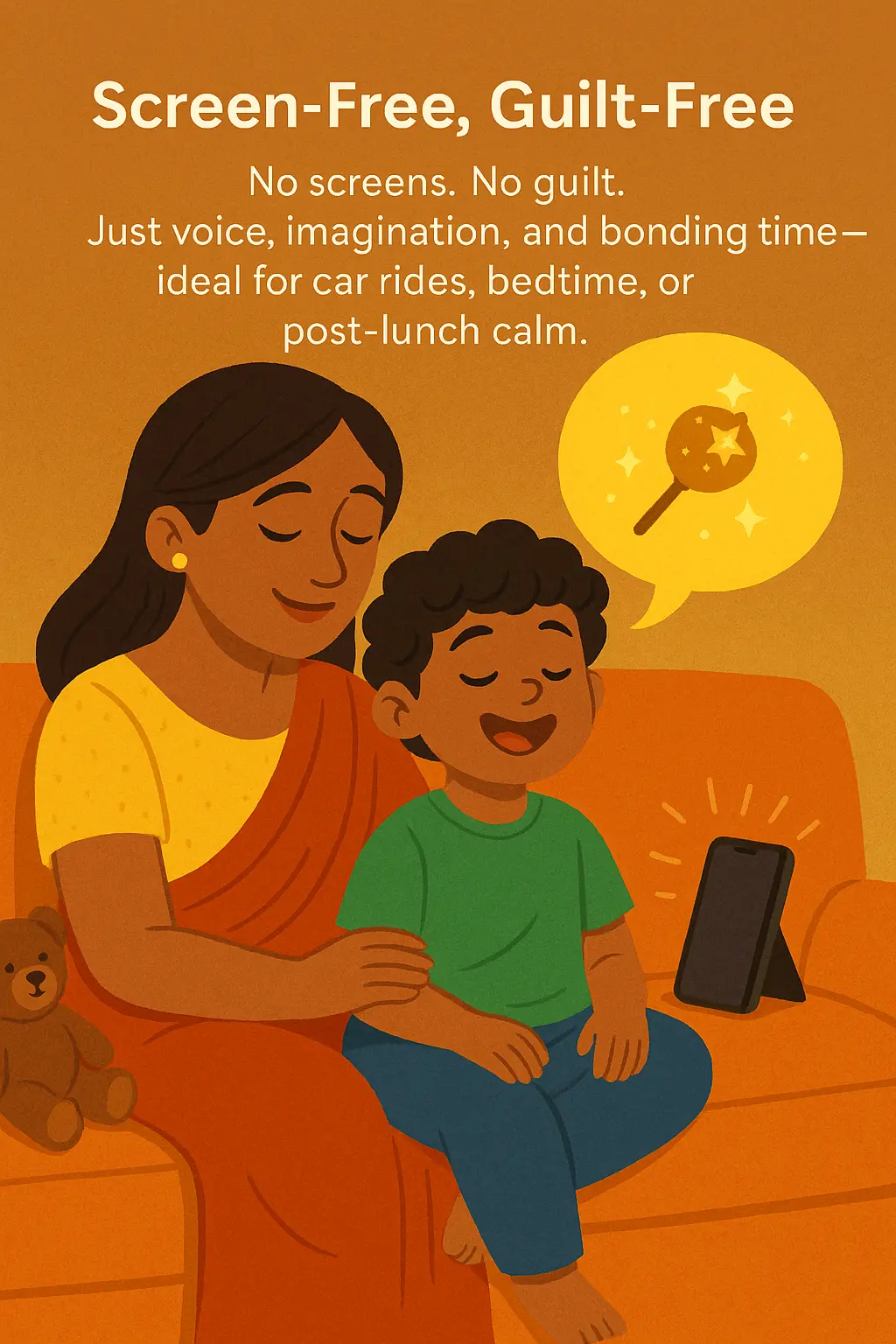 Child enjoying screen-free storytelling with Hey Minie